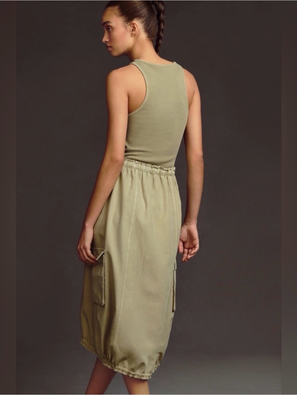 Daily Practice Anthropologie Sleeveless Olive Midi Dress with Drawstring Waist - Picture 2 of 10